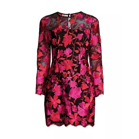 Milly’s Scottie Floral Mesh Lace Embroidered Mini Dress Size 12 Red Black - Picture 2 of 7